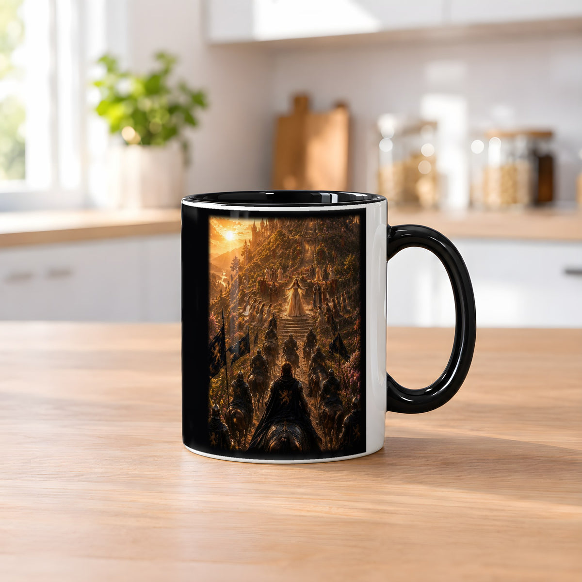 Der Siegeszug – Tasse innen schwarz, auf dem Küchentresen