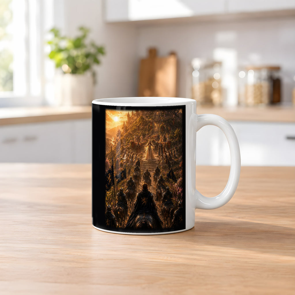 Der Siegeszug – weiße Tasse, auf dem Küchentresen