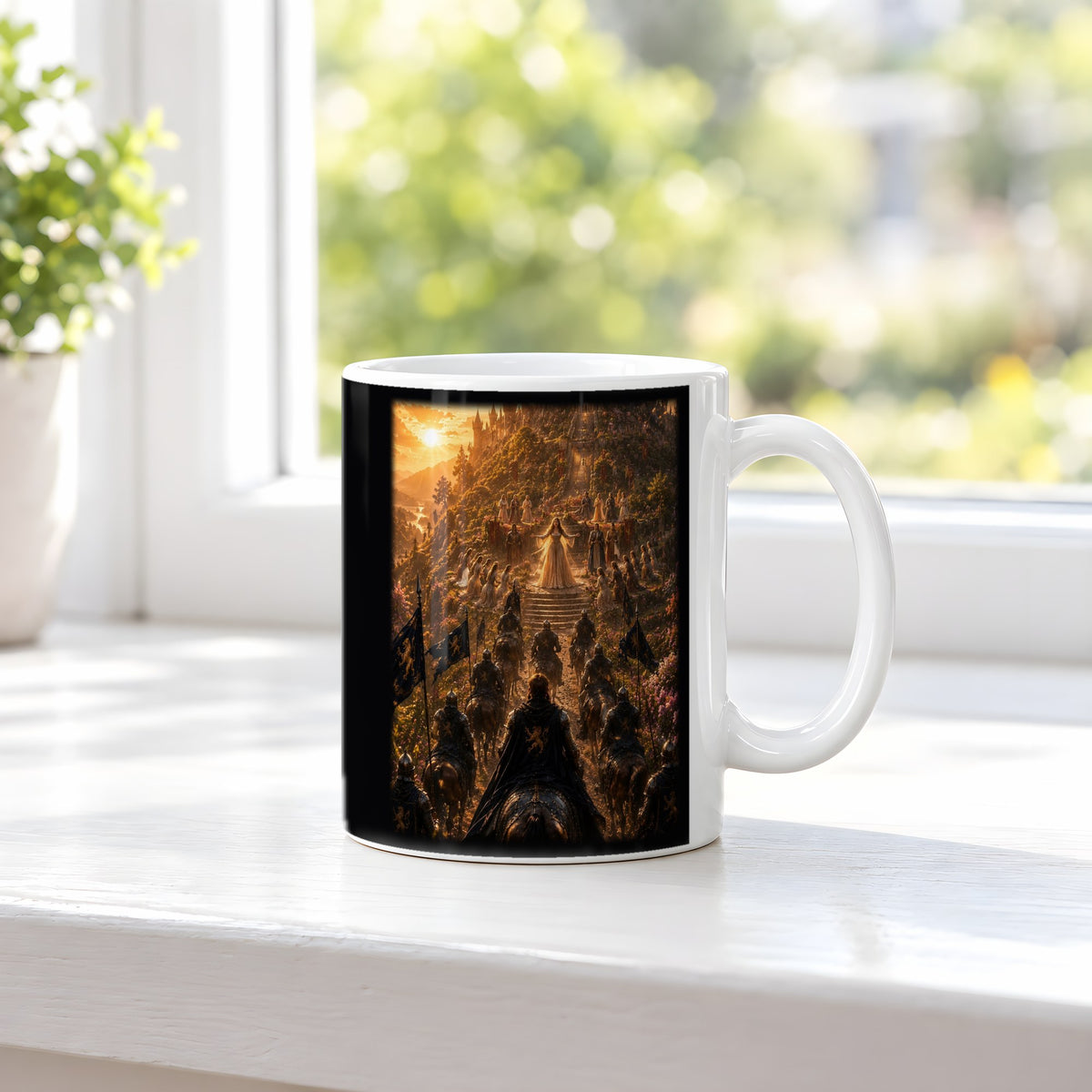 Der Siegeszug – weiße Tasse, auf der Fensterbank