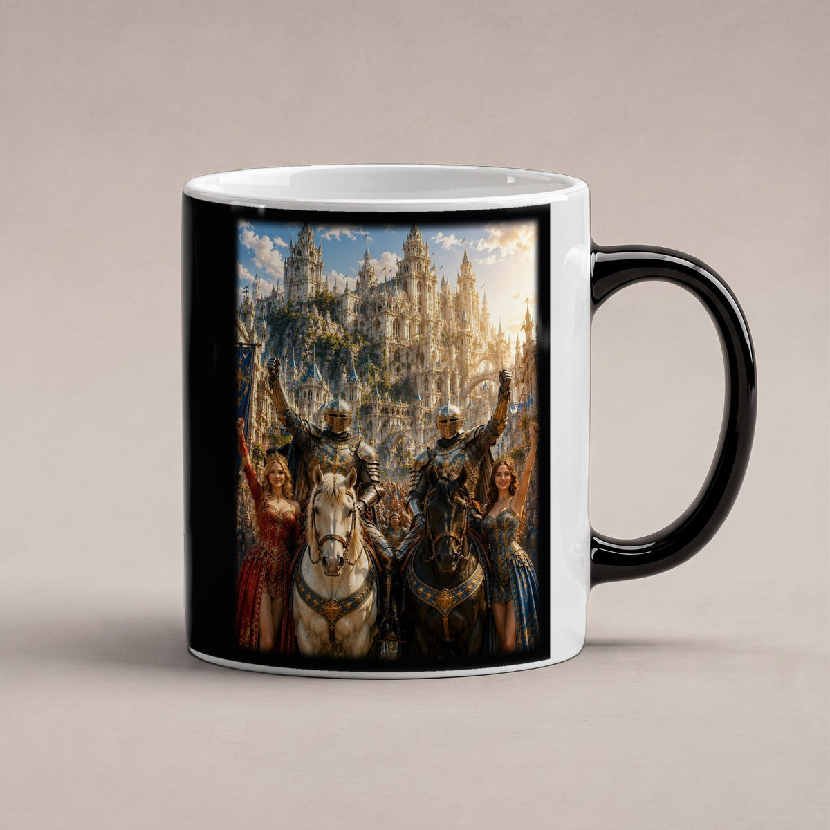 Der Tag des Sieges – Black Edition Zaubertasse mit Motiv (heiß), freigestellt