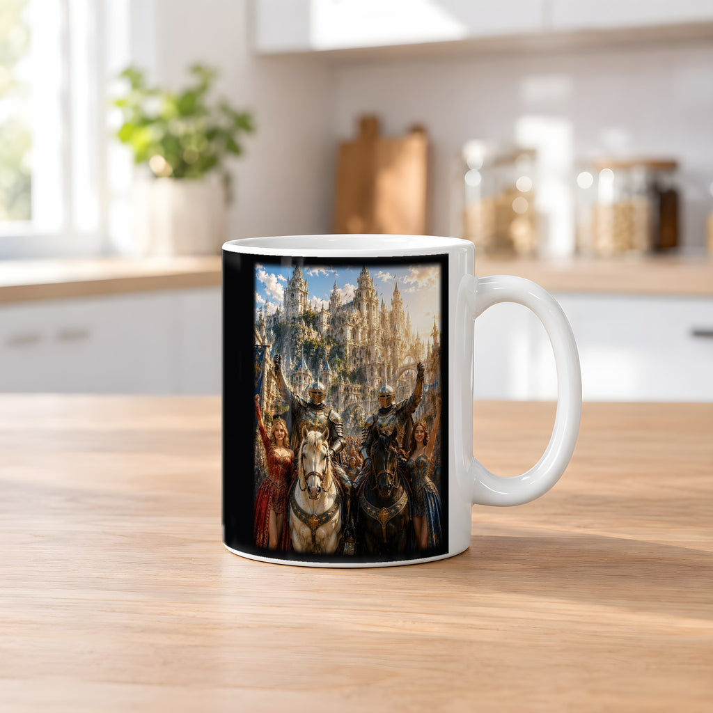 Der Tag des Sieges – weiße Tasse, auf dem Küchentresen