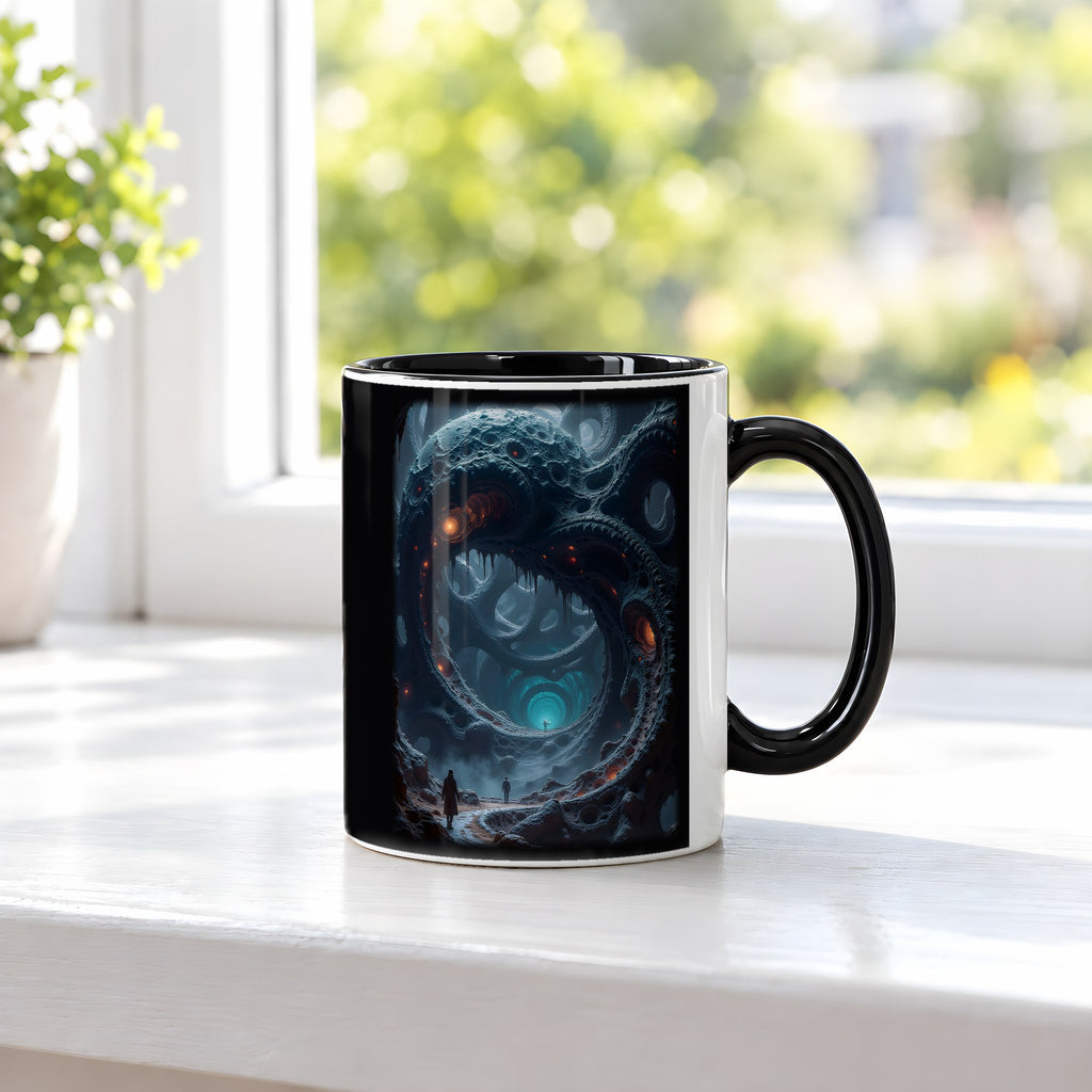 Das Tor der Tiefe – Tasse innen schwarz, auf der Fensterbank