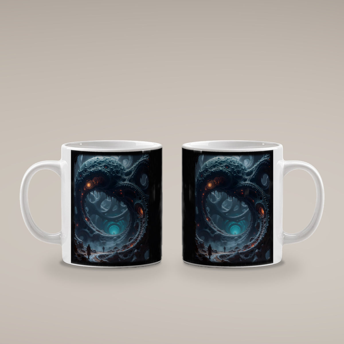 Das Tor der Tiefe – weiße Tasse, beide Seiten bedruckt