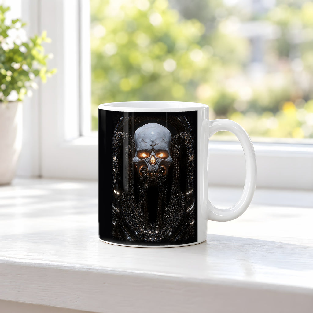 Der Totenfürst – weiße Tasse, auf der Fensterbank