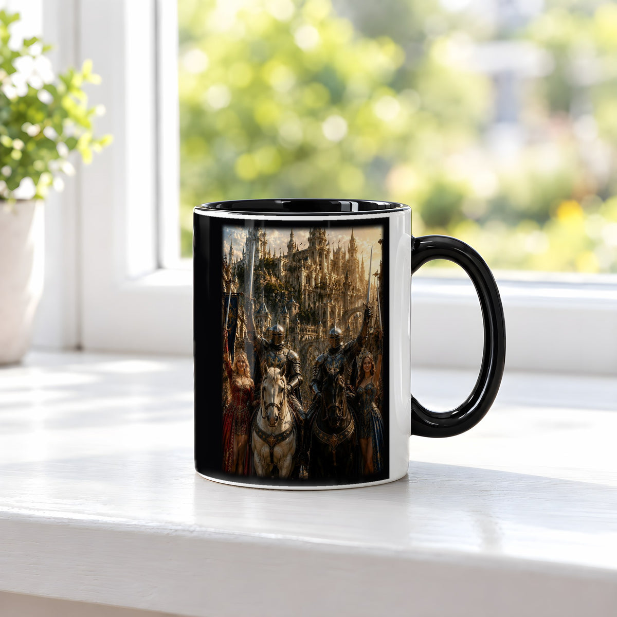 Der Triumphzug – Tasse innen schwarz, auf der Fensterbank