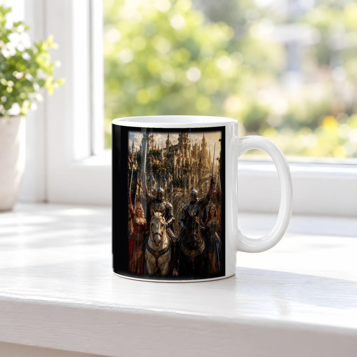 Der Triumphzug – weiße Tasse, auf der Fensterbank