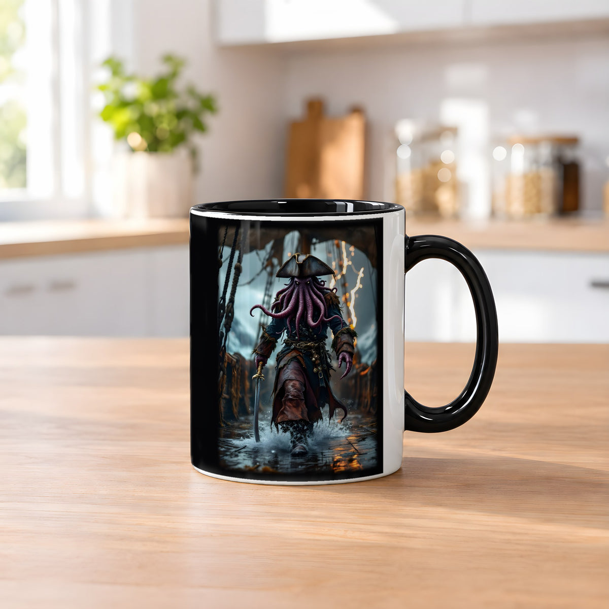 Der Tiefseekapitän – Tasse innen schwarz, auf dem Küchentresen