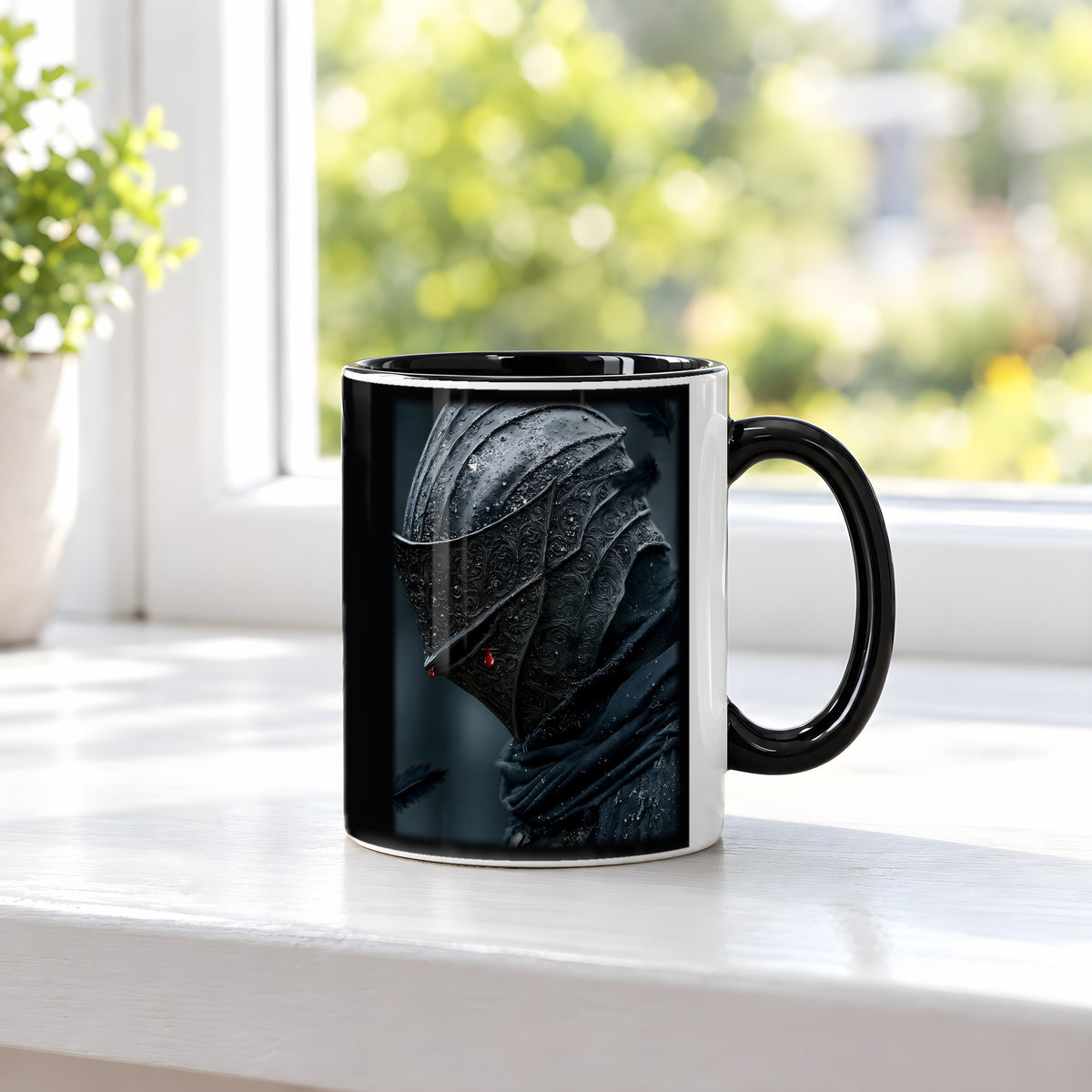 Tränen des Schwarzen Ritters – Tasse innen schwarz, auf der Fensterbank