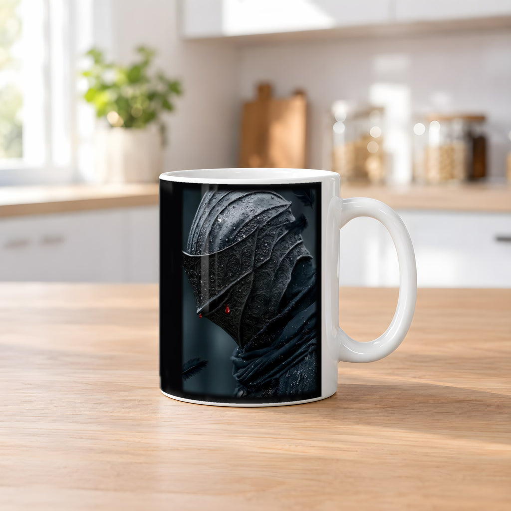 Tränen des Schwarzen Ritters – weiße Tasse, auf dem Küchentresen