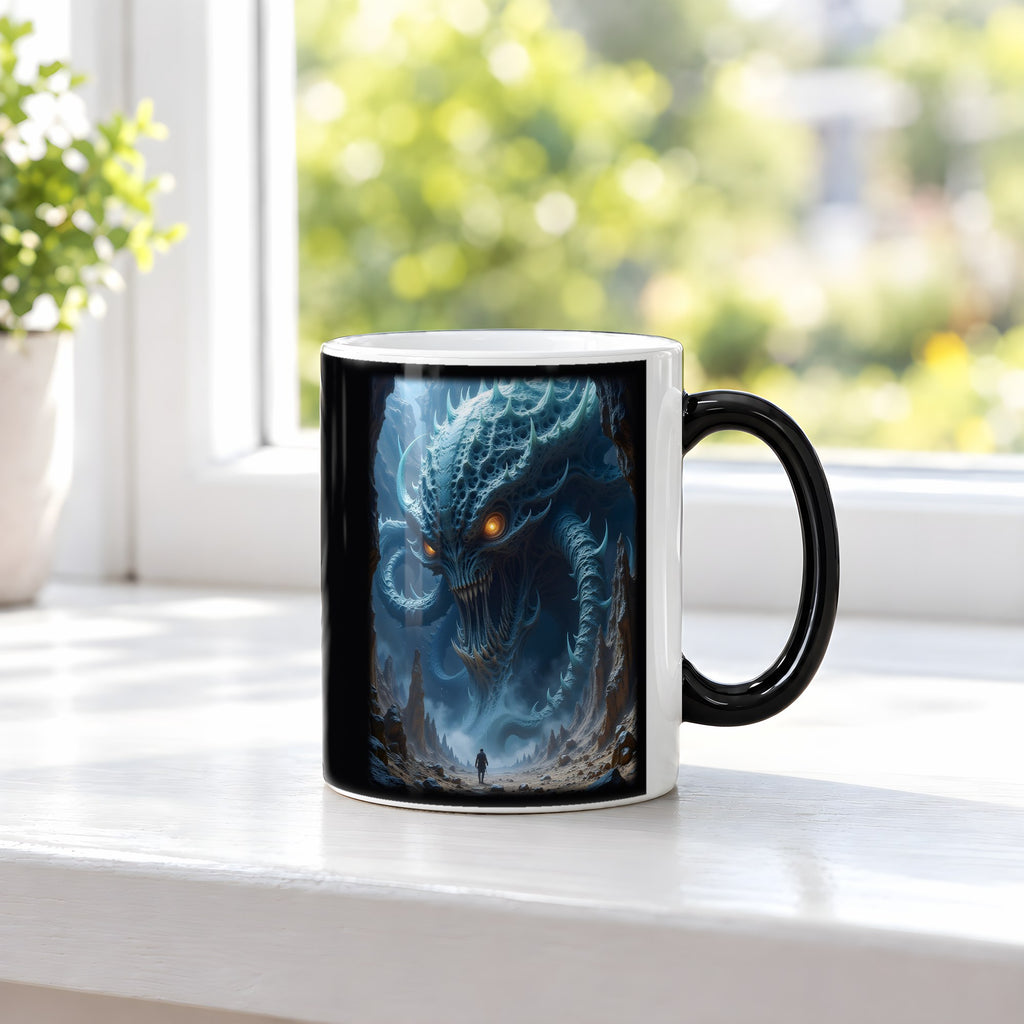 Der Tiefenwächter – Black Edition Zaubertasse mit Motiv (heiß), auf der Fensterbank
