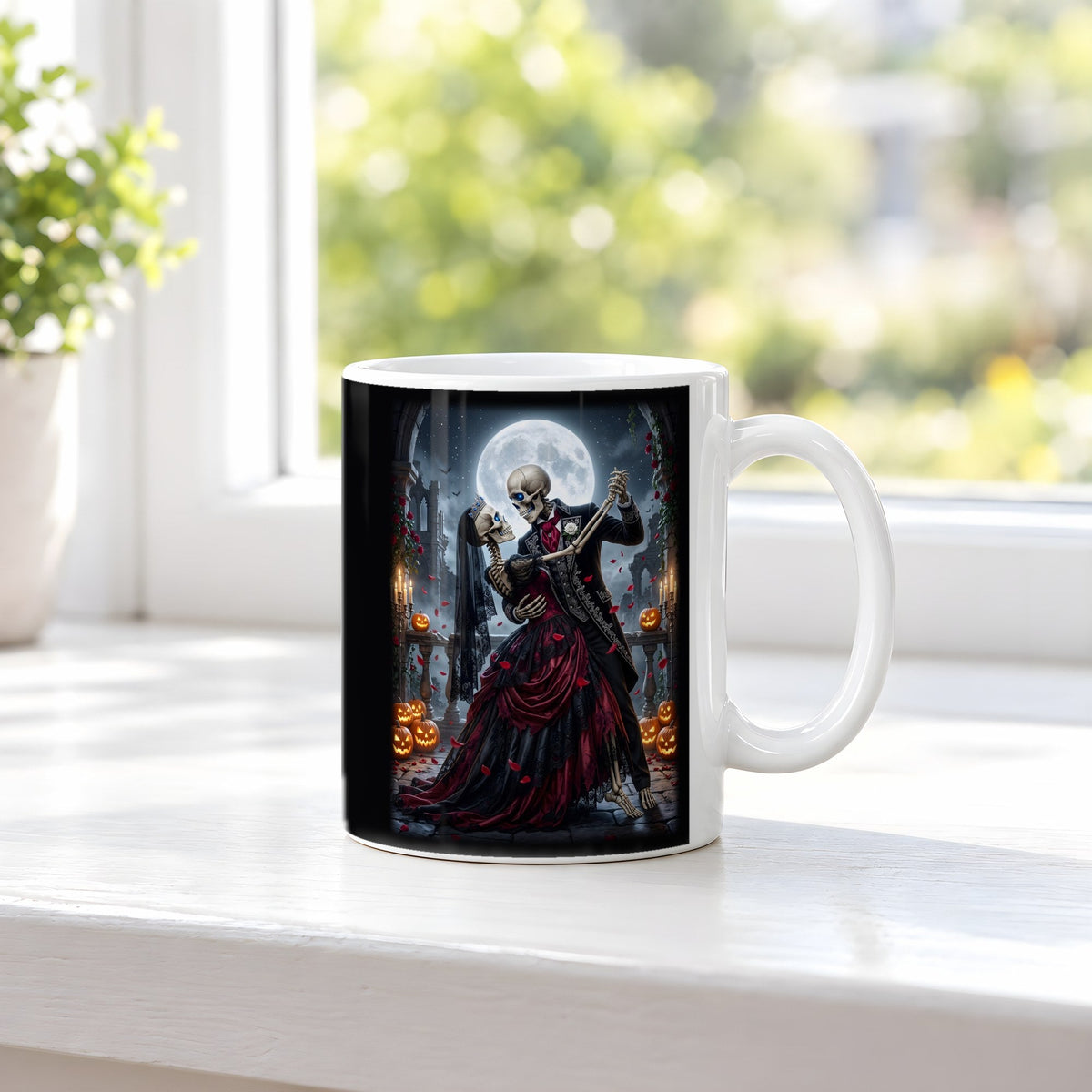 Der Totenwalzer – weiße Tasse, auf der Fensterbank