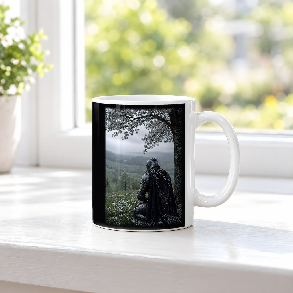 Unter dem Blütenbaum – weiße Tasse, auf der Fensterbank