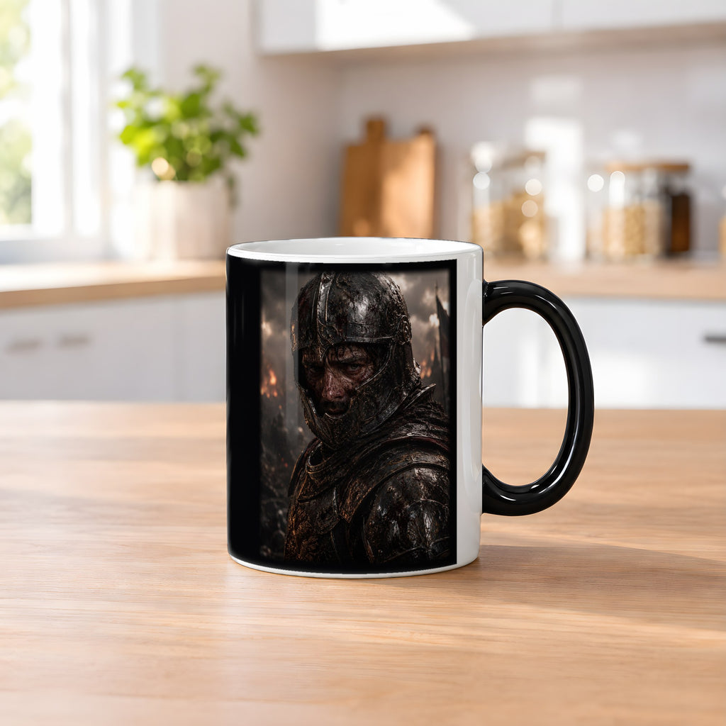 Der Überlebende – Black Edition Zaubertasse mit Motiv (heiß), auf dem Küchentresen