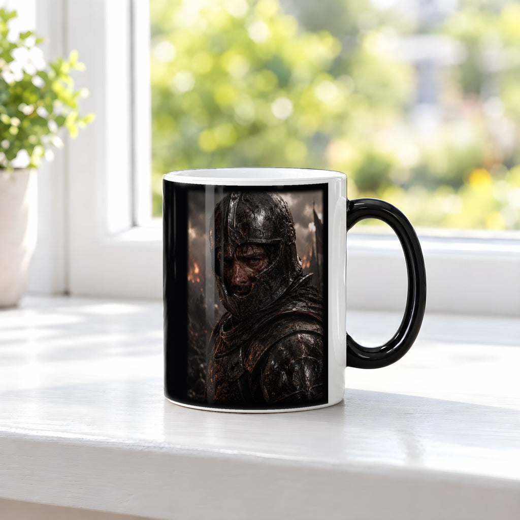 Der Überlebende – Black Edition Zaubertasse mit Motiv (heiß), auf der Fensterbank