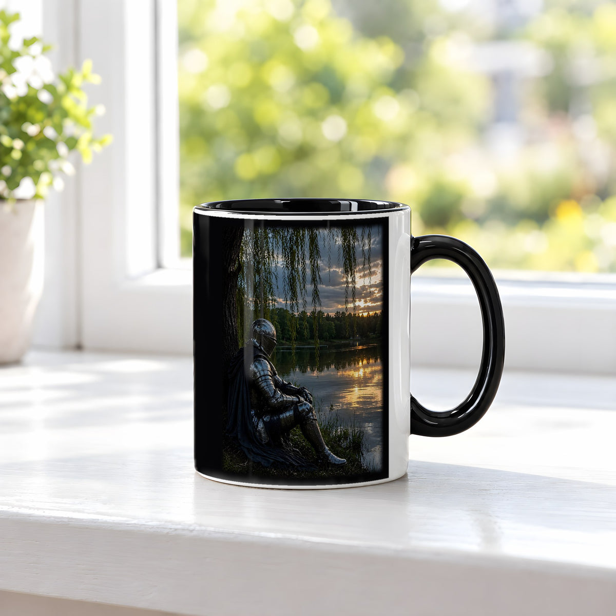 Unter der Weide – Tasse innen schwarz, auf der Fensterbank