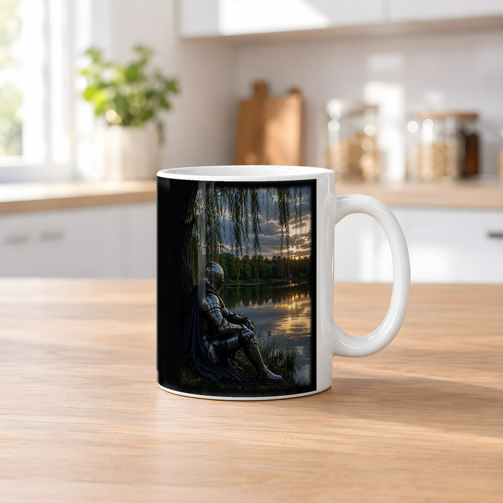 Unter der Weide – weiße Tasse, auf dem Küchentresen
