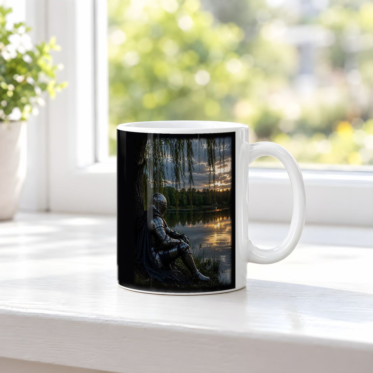Unter der Weide – weiße Tasse, auf der Fensterbank
