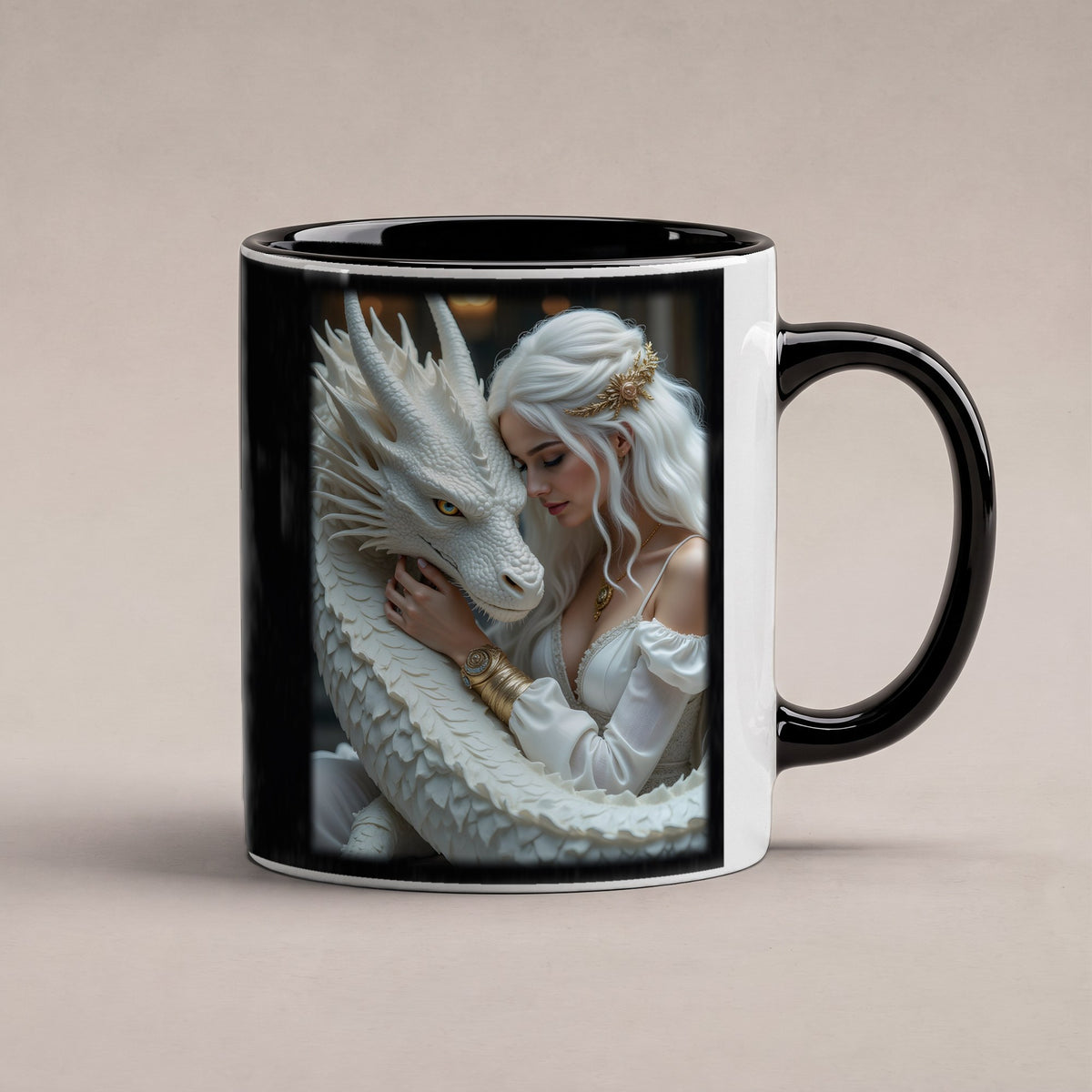 Die Umarmung – Tasse innen schwarz, freigestellt