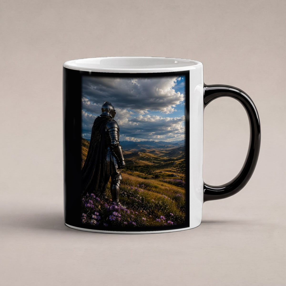 Unter weitem Himmel – Black Edition Zaubertasse mit Motiv (heiß), freigestellt