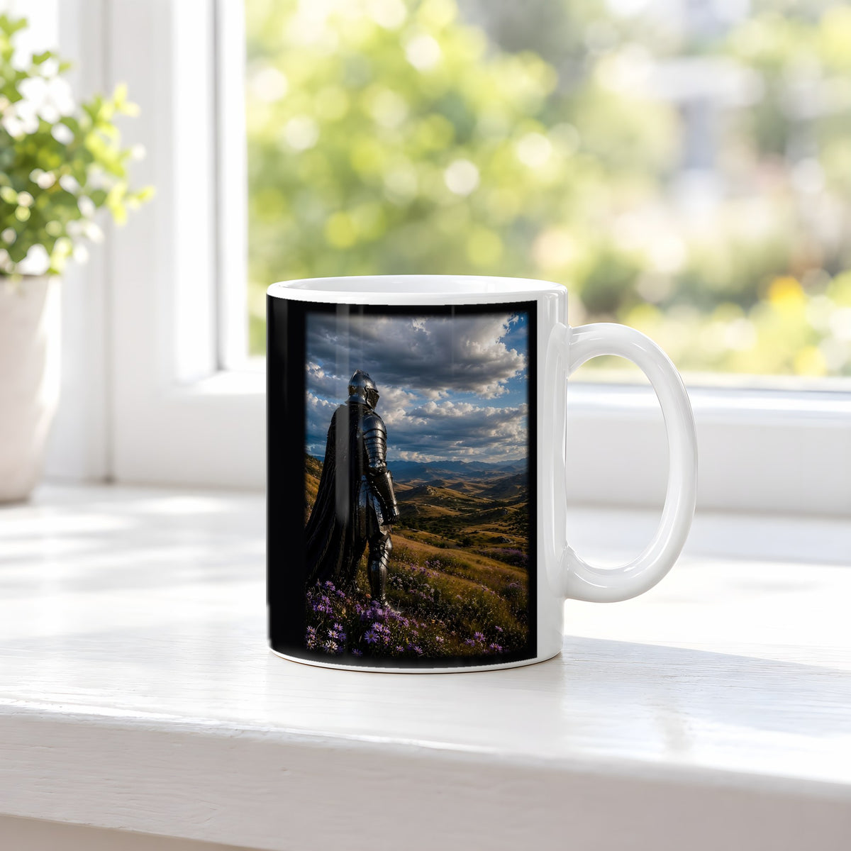 Unter weitem Himmel – weiße Tasse, auf der Fensterbank