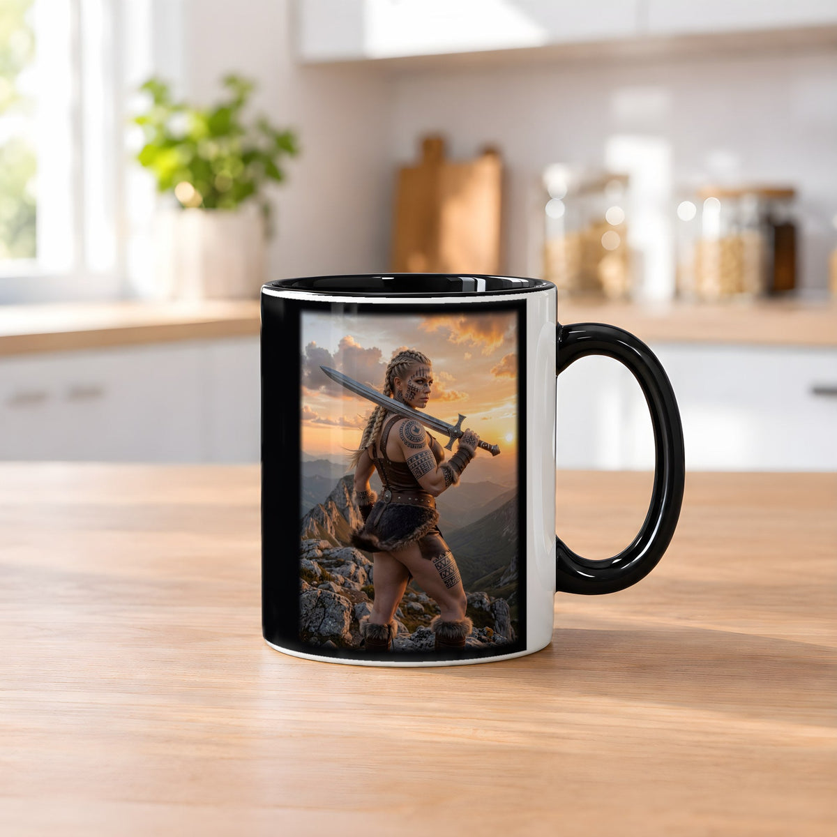 Wacht am Grat – Tasse innen schwarz, auf dem Küchentresen