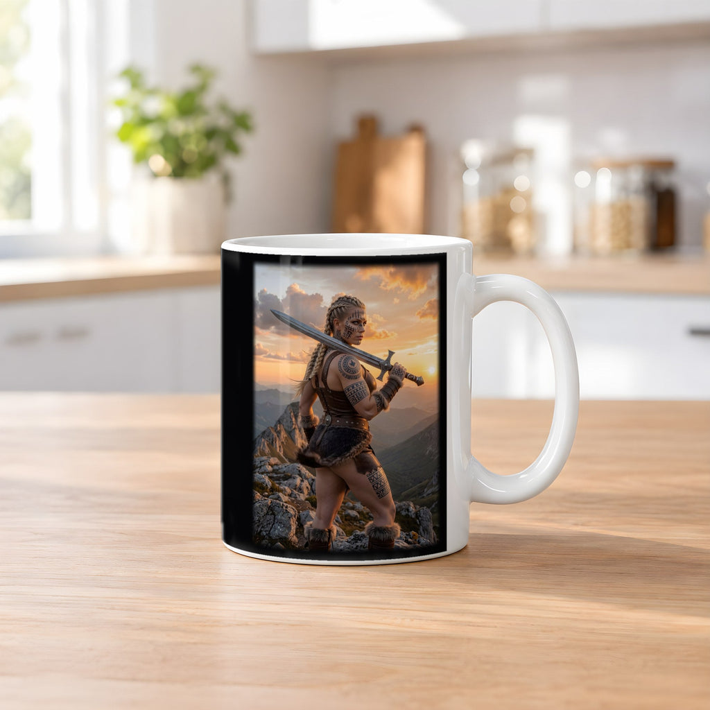 Wacht am Grat – weiße Tasse, auf dem Küchentresen