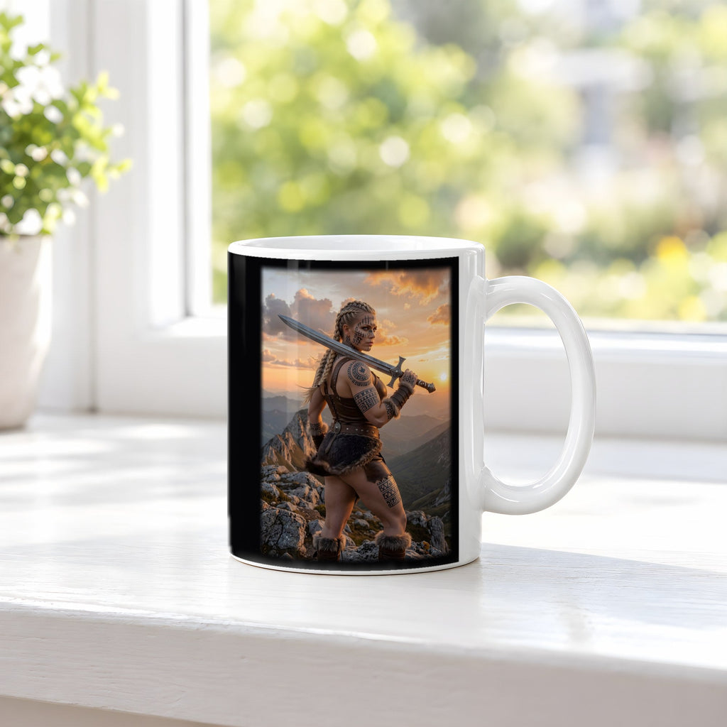 Wacht am Grat – weiße Tasse, auf der Fensterbank