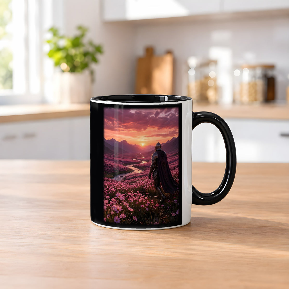 Der Weg ins Abendrot – Tasse innen schwarz, auf dem Küchentresen