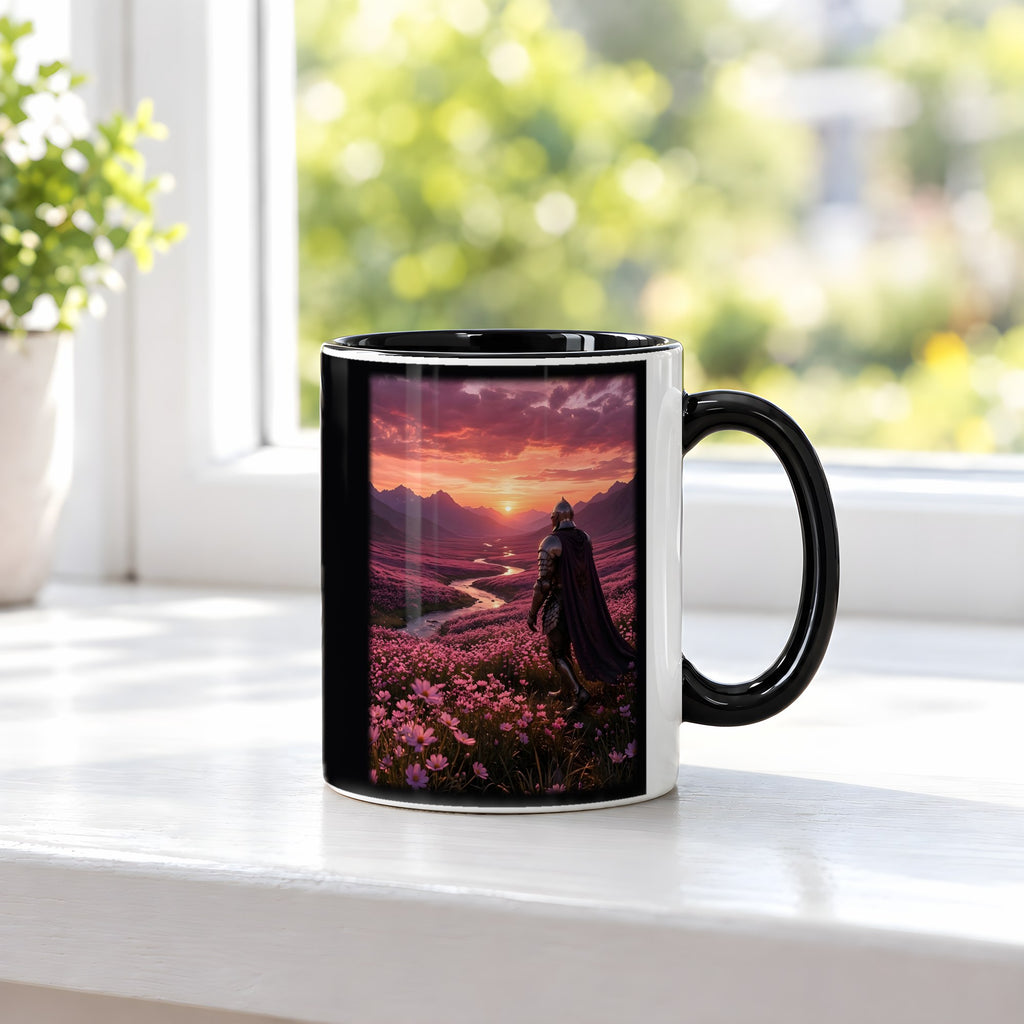 Der Weg ins Abendrot – Tasse innen schwarz, auf der Fensterbank