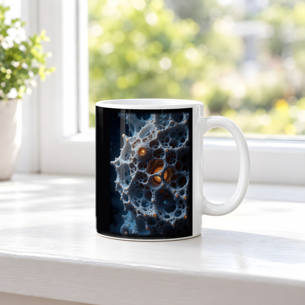 Der Wabenkern – weiße Tasse, auf der Fensterbank