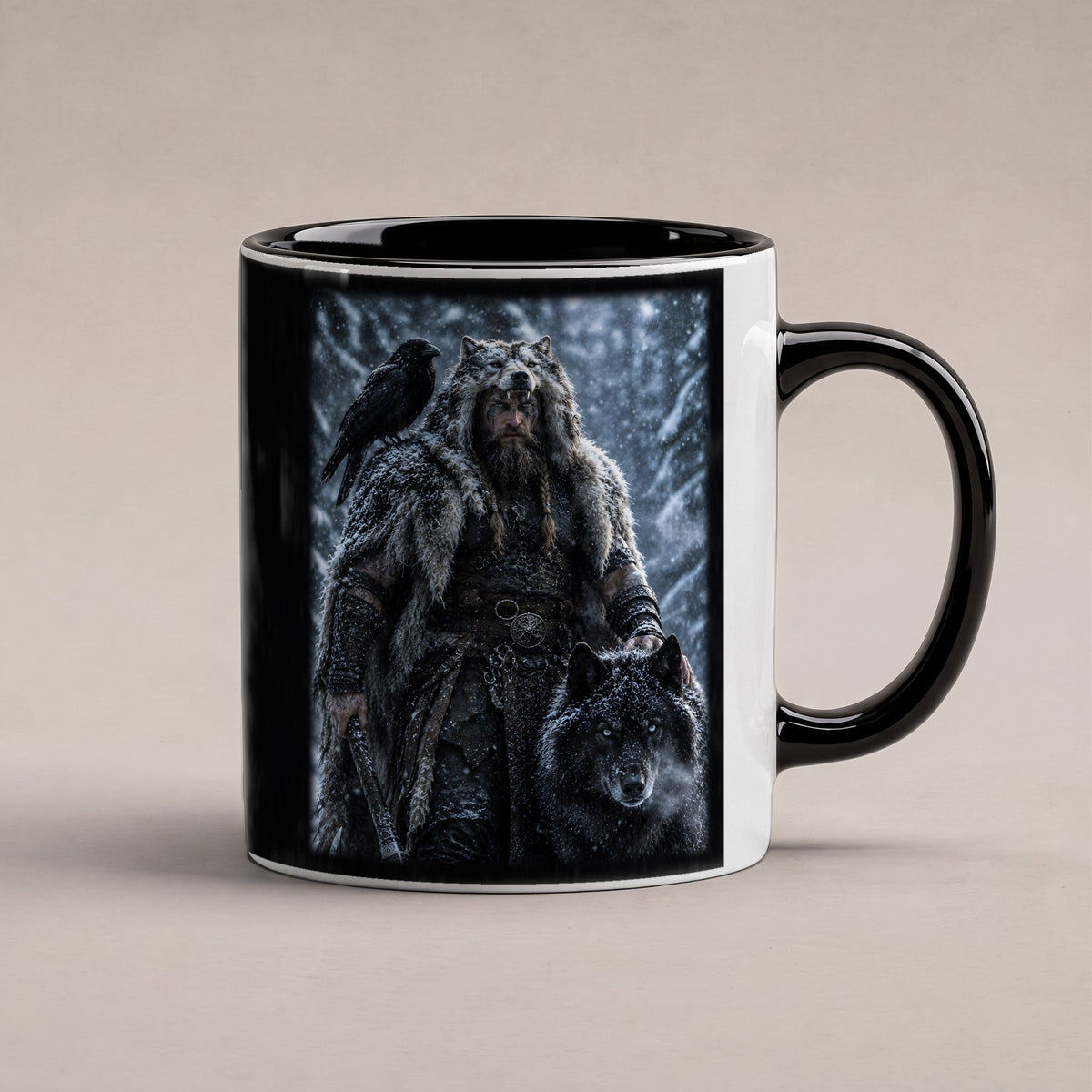 Der Wolfsbruder – Tasse innen schwarz, freigestellt