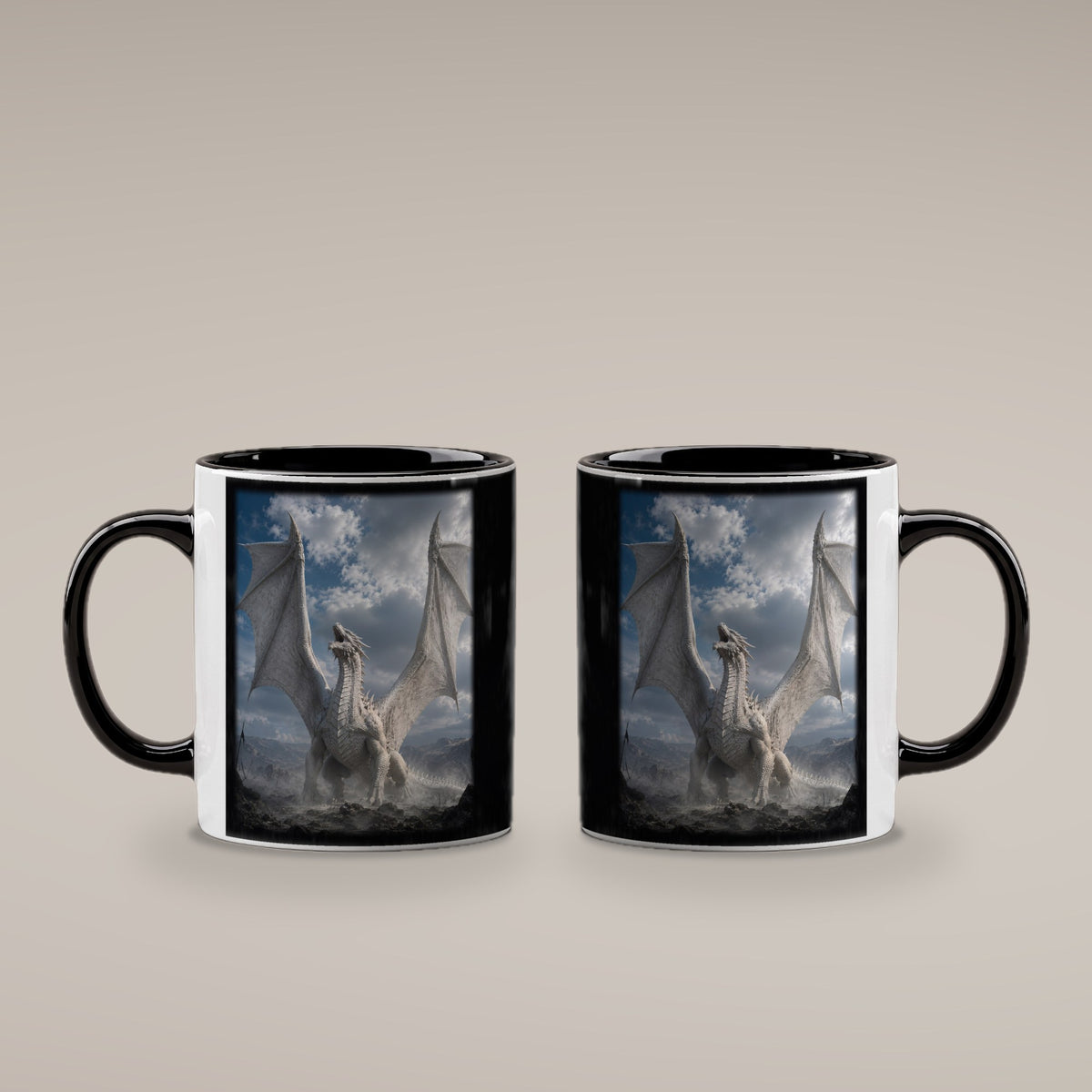 Der Weiße Drache – Tasse innen schwarz, beide Seiten bedruckt