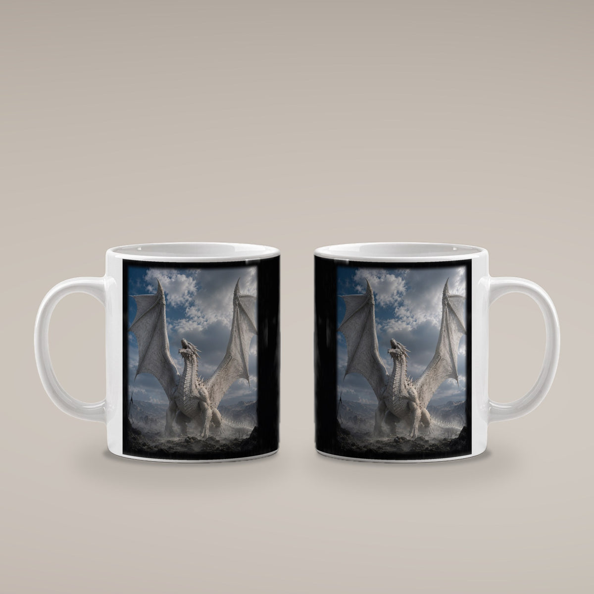 Der Weiße Drache – weiße Tasse, beide Seiten bedruckt
