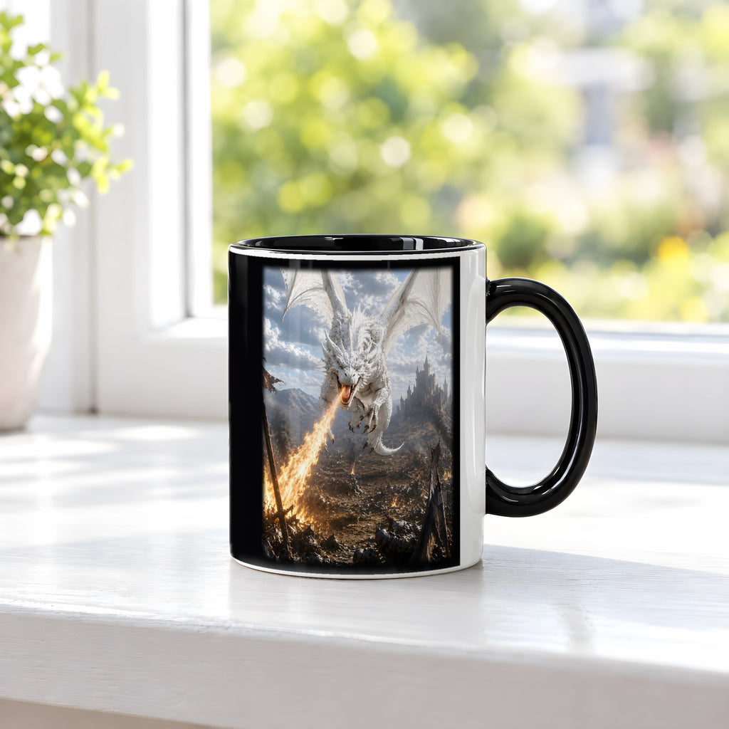 Weißglut – Tasse innen schwarz, auf der Fensterbank