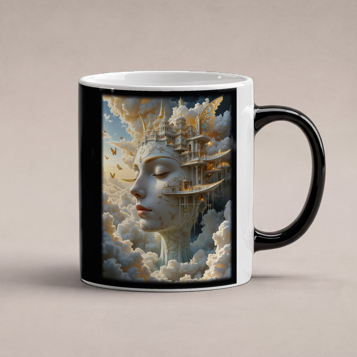 Die Wolkenstadt – Black Edition Zaubertasse mit Motiv (heiß), freigestellt