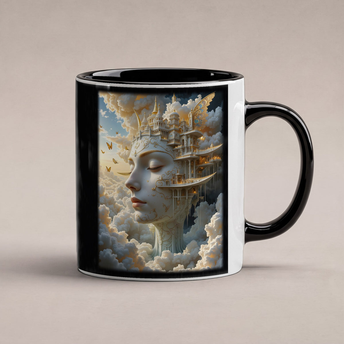 Die Wolkenstadt – Tasse innen schwarz, freigestellt