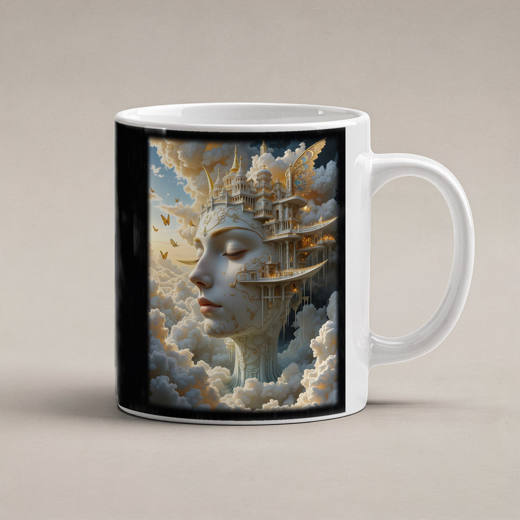 Die Wolkenstadt – weiße Tasse, freigestellt
