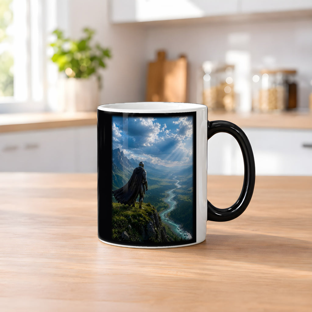 Das weite Land – Black Edition Zaubertasse mit Motiv (heiß), auf dem Küchentresen