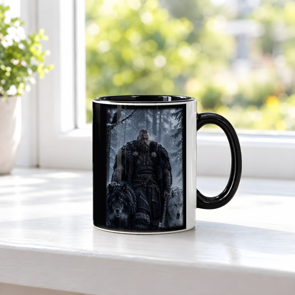 Die Wolfsmeute – Tasse innen schwarz, auf der Fensterbank