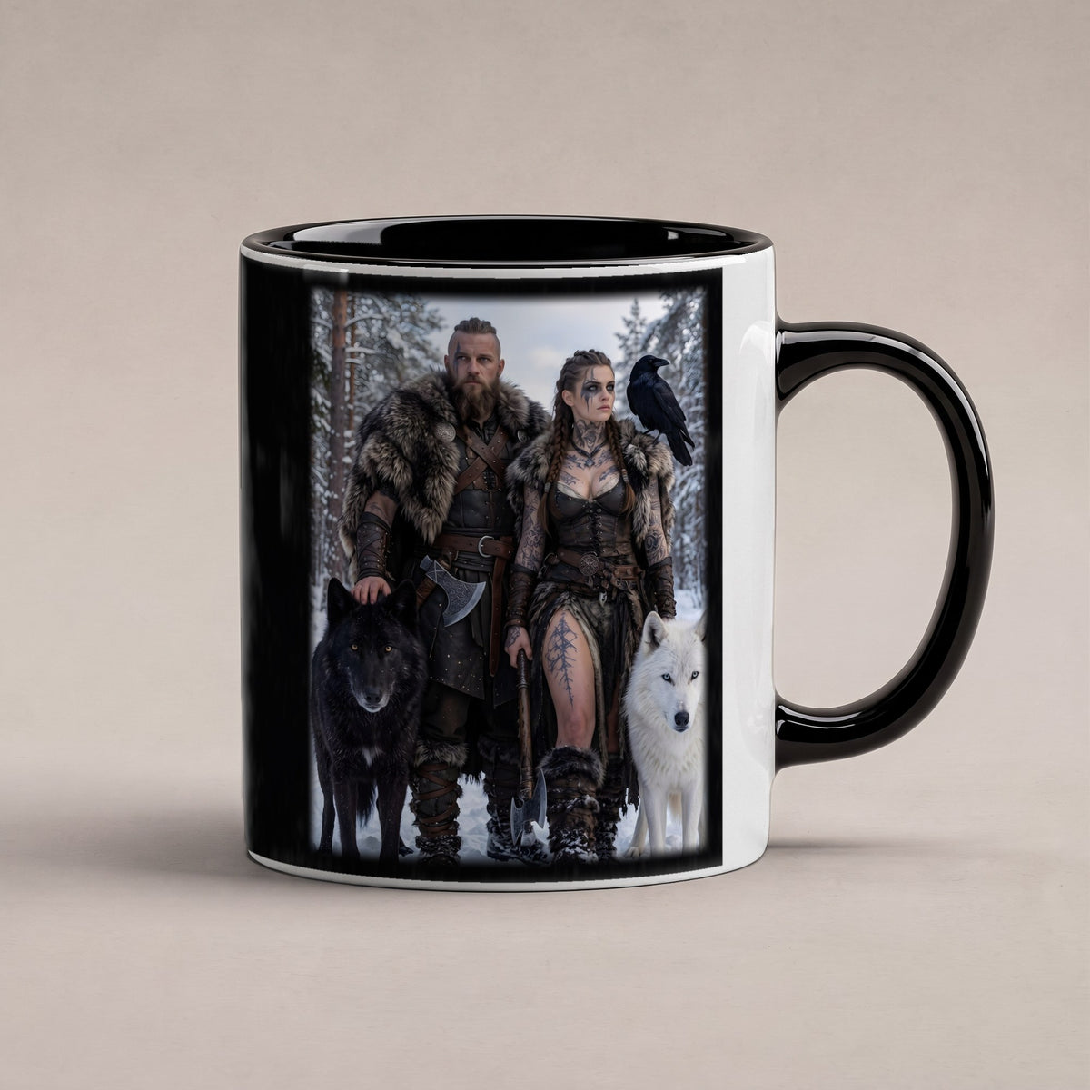 Das Wolfspaar – Tasse innen schwarz, freigestellt