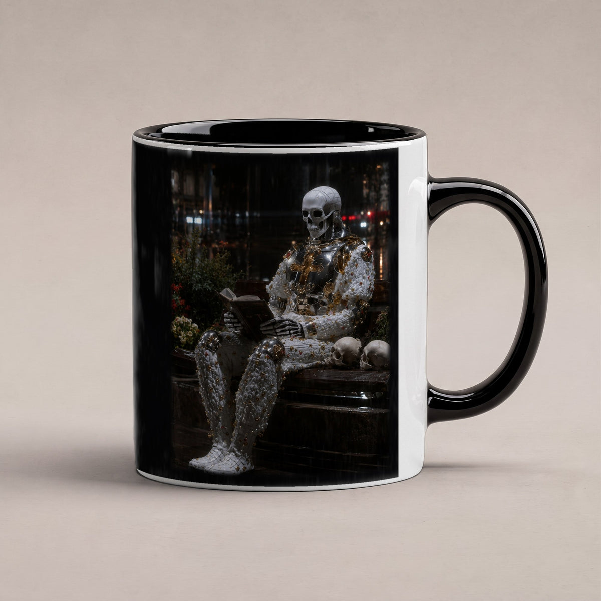 Der Wartende – Tasse innen schwarz, freigestellt