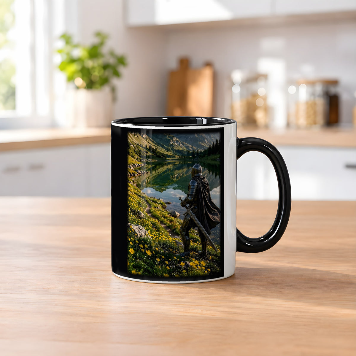 Der Wächter am See – Tasse innen schwarz, auf dem Küchentresen