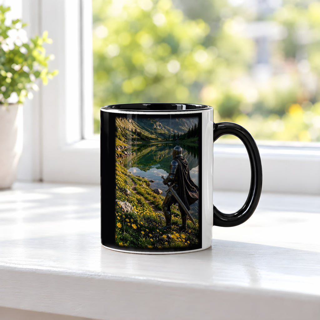 Der Wächter am See – Tasse innen schwarz, auf der Fensterbank