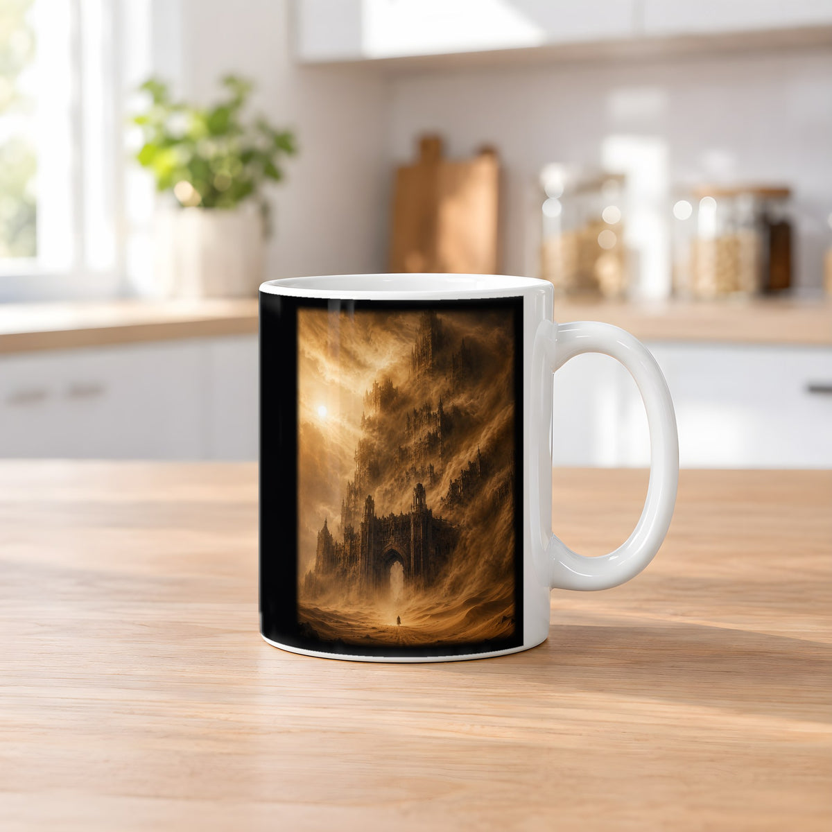 Das Wüstenimperium – weiße Tasse, auf dem Küchentresen