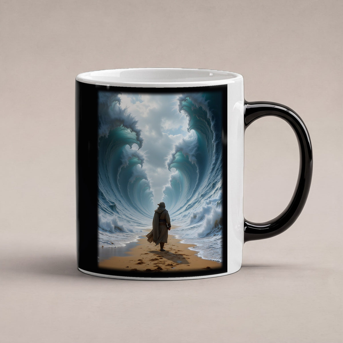 Der Wasserpfad – Black Edition Zaubertasse mit Motiv (heiß), freigestellt