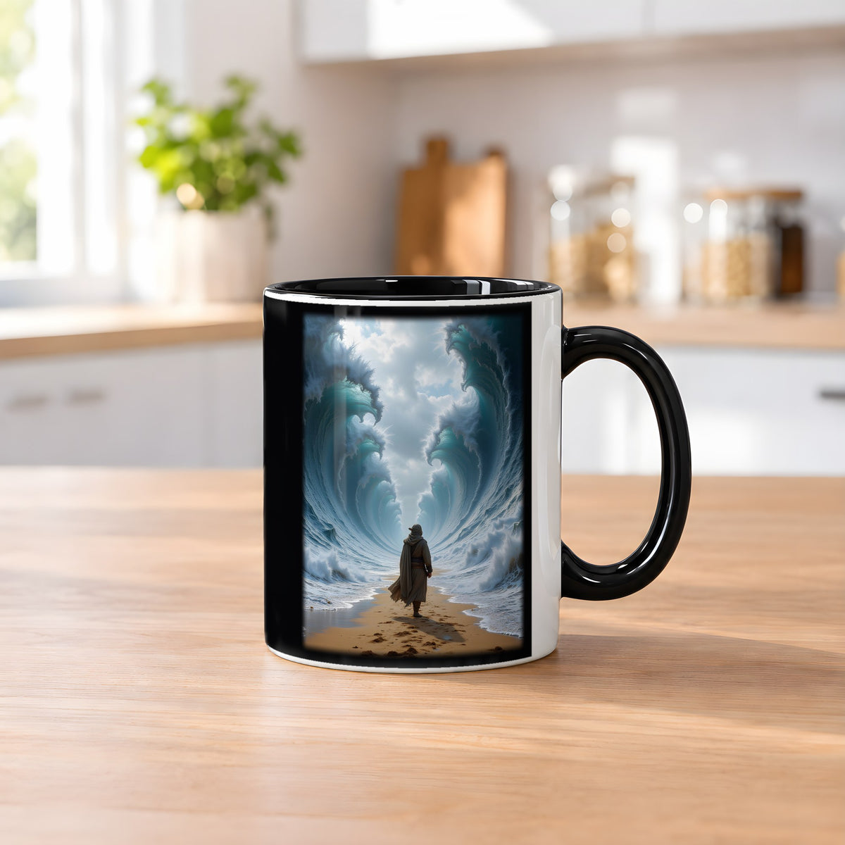 Der Wasserpfad – Tasse innen schwarz, auf dem Küchentresen