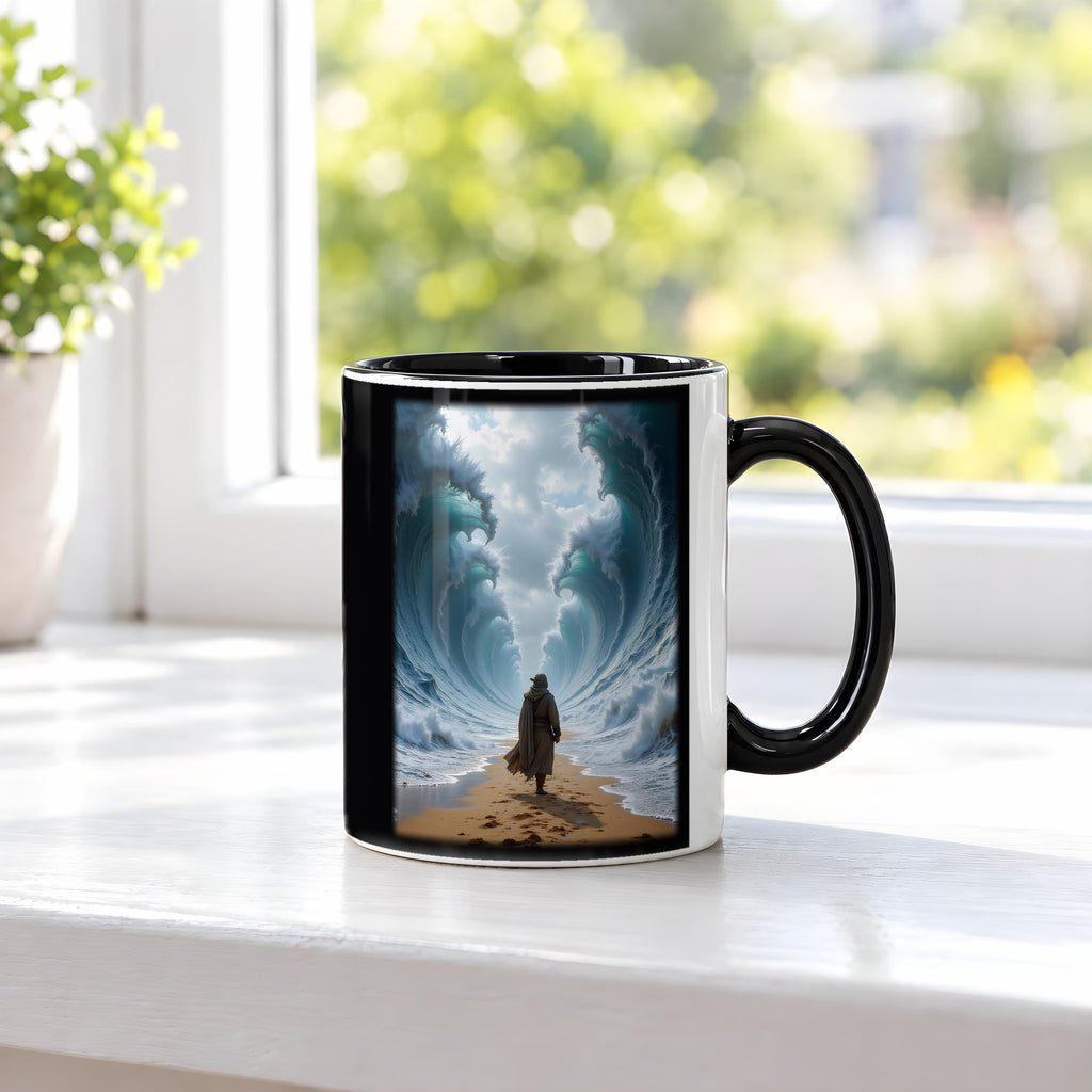 Der Wasserpfad – Tasse innen schwarz, auf der Fensterbank