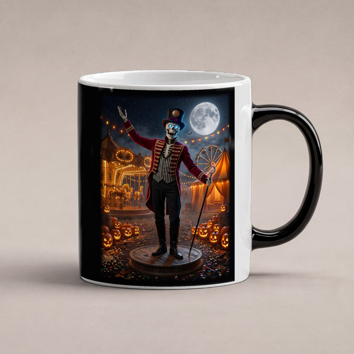 Der Zirkusdirektor – Black Edition Zaubertasse mit Motiv (heiß), freigestellt