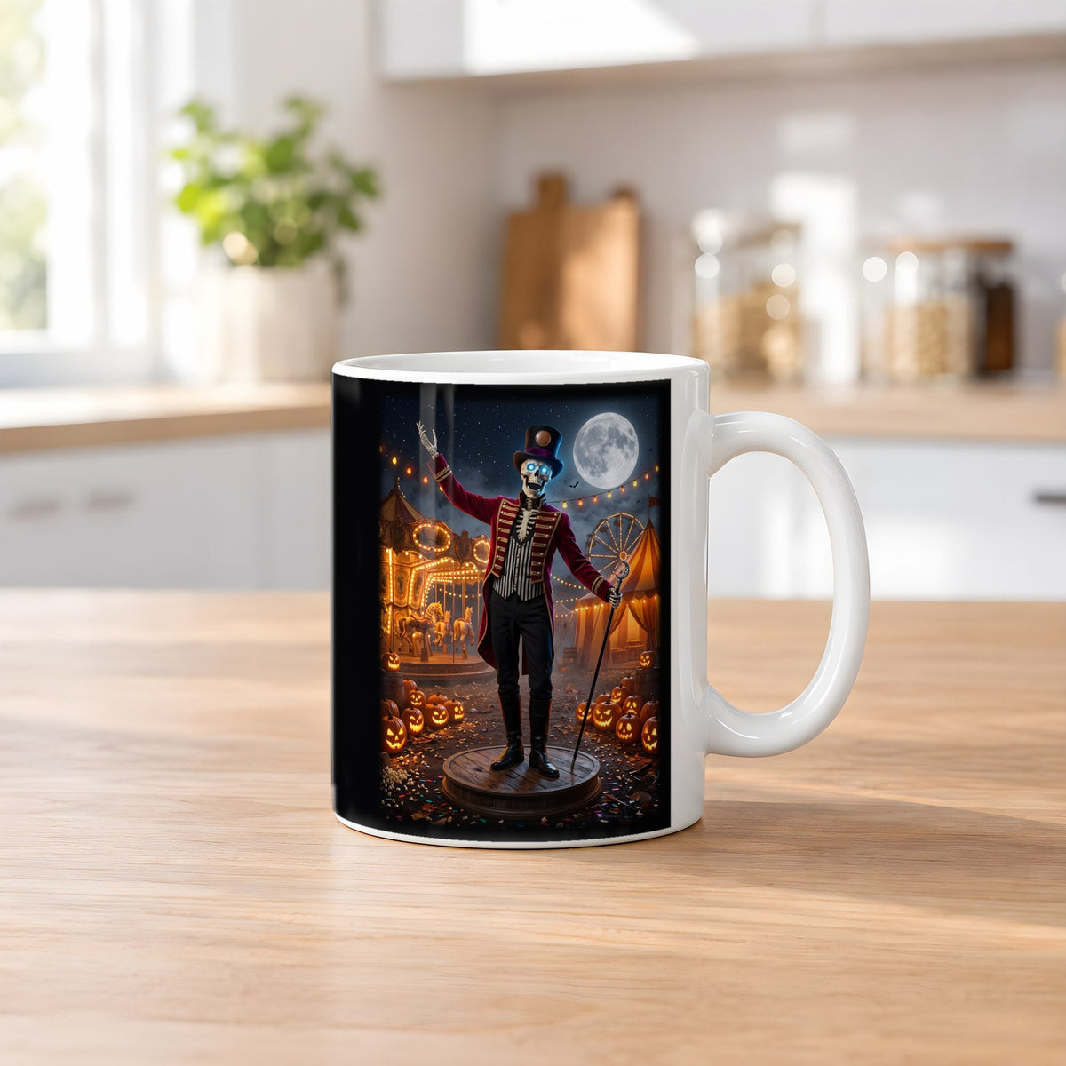 Der Zirkusdirektor – weiße Tasse, auf dem Küchentresen