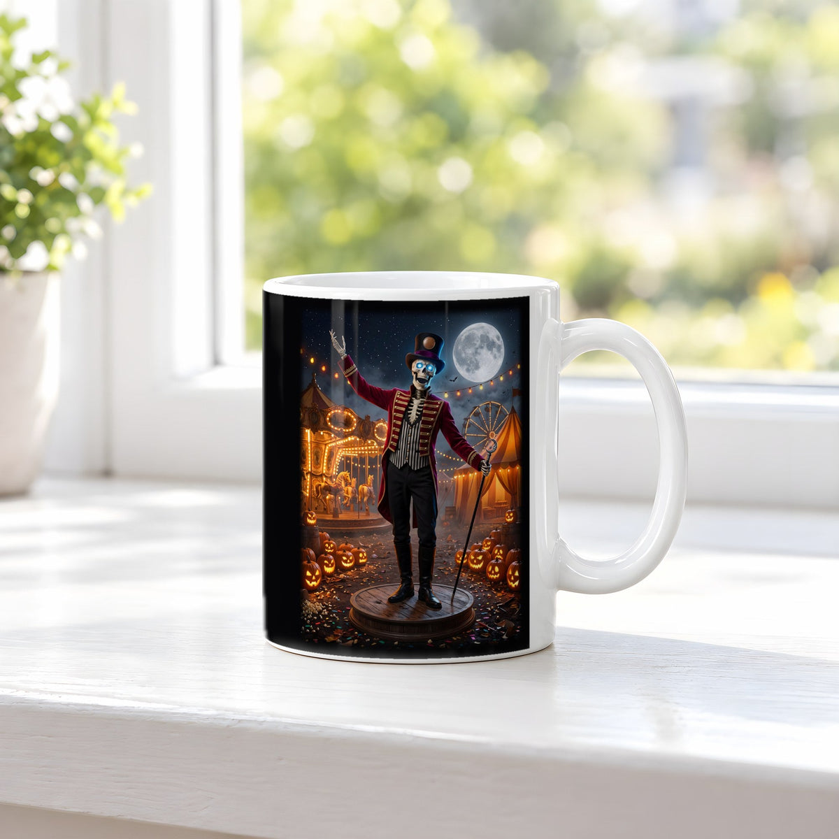 Der Zirkusdirektor – weiße Tasse, auf der Fensterbank